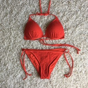 H&M Red Lace Tie Bikini Set